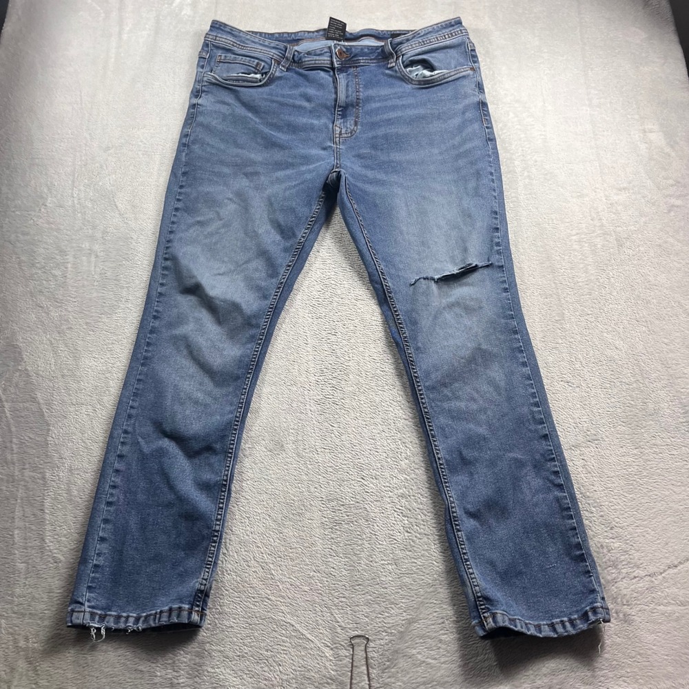 The Perfect Jean NYC Slim Fit Medium Wash Distressed Denim Jeans Mens 38x30